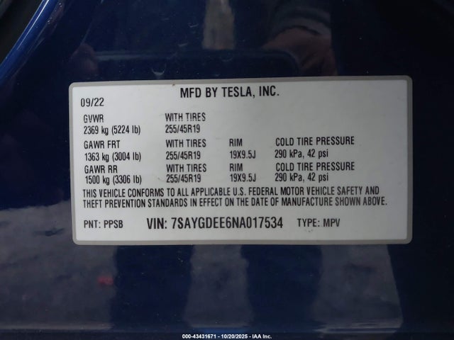2022 TESLA MODEL Y 7SAYGDEE6NA017534 Photo 8