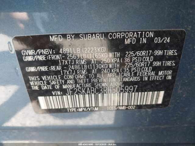 2024 SUBARU FORESTER JF2SKABC3RH505997 Photo 8