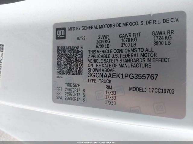 3GCNAAEK1PG355767 Chevrolet Silverado 1500 2wd Standard Bed Wt