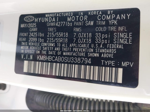KM8HBCAB0SU338794 Hyundai mpi nu pe