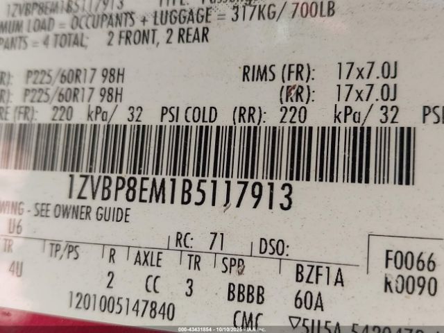 2011 FORD MUSTANG 1ZVBP8EM1B5117913 Photo 8