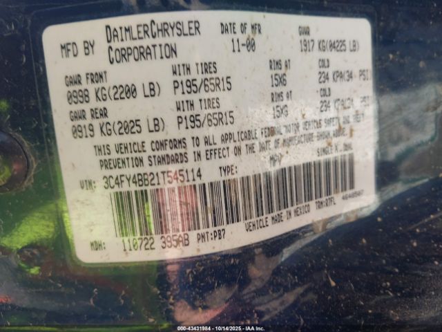 2001 CHRYSLER PT CRUISER 3C4FY4BB21T545114 Photo 8