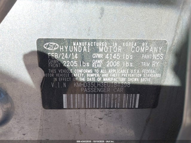KMHD35LH3EU184398 Hyundai dohc gdi nu