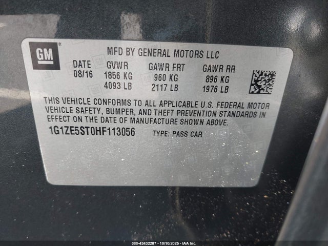 1G1ZE5ST0HF113056 Chevrolet MALIBU 1LT