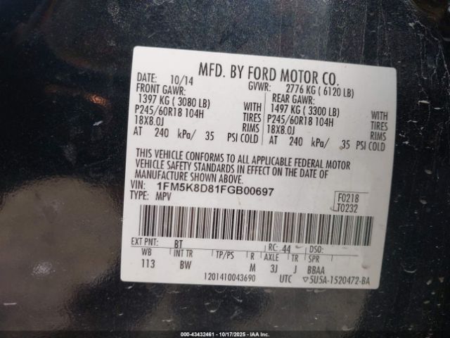 2015 FORD EXPLORER 1FM5K8D81FGB00697 Photo 8