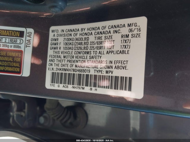 Honda k24w9 2016 2HKRM4H78GH669019 Image 9