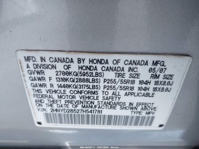 2007 ACURA MDX 2HNYD28527H541781 Photo 8