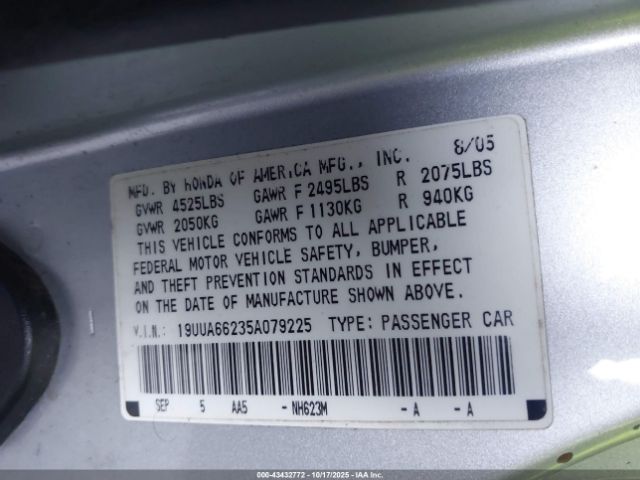 2005 ACURA TL 19UUA66235A079225 Photo 8