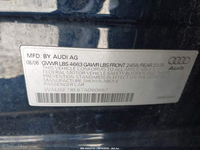 2007 AUDI A4 WAUAF78E67A060667 Photo 8