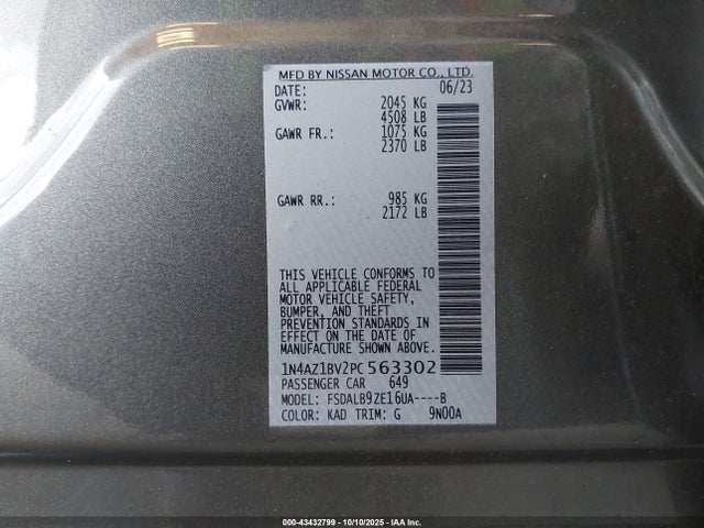 1N4AZ1BV2PC563302 Nissan Leaf S 40 Kwh