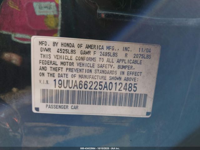 2005 ACURA TL 19UUA66225A012485 Photo 8