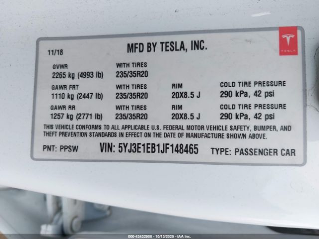 2018 TESLA MODEL 3 5YJ3E1EB1JF148465 Photo 8