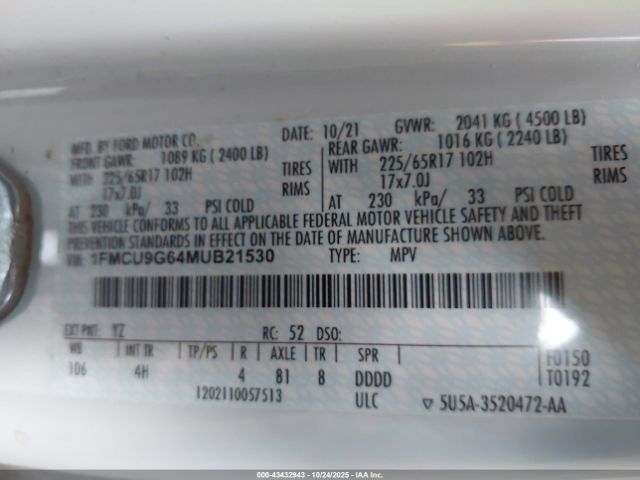 2021 FORD ESCAPE 1FMCU9G64MUB21530 Photo 8