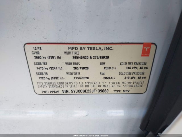 2018 TESLA MODEL X 5YJXCBE22JF139660 Photo 8