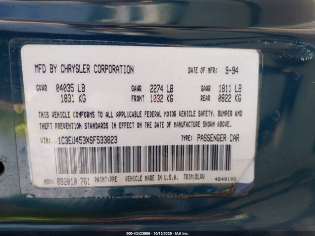 1995 CHRYSLER LEBARON 1C3EU453XSF533823 Photo 8