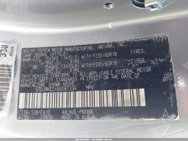 Toyota a25a-fxs, 5nm 2022 5TDJRKEC4NS087334 Image 25