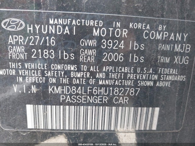 KMHD84LF6HU182787 Hyundai ELANTRA SE