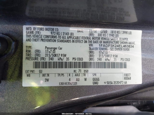 Ford Focus 2014 1FADP3K24EL463834 Image 9