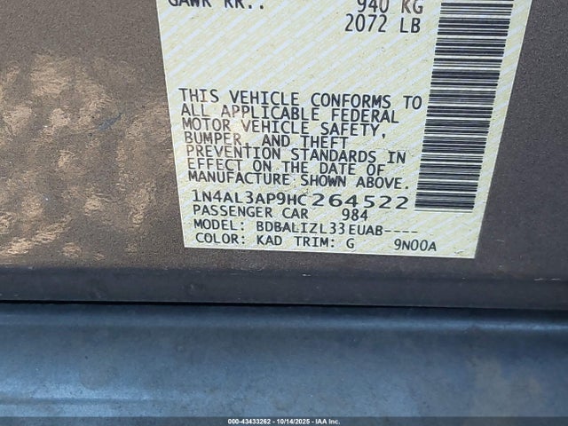 1N4AL3AP9HC264522 Nissan Altima 2.5 Sv