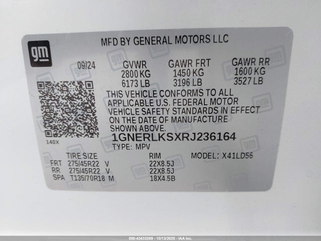 1GNERLKSXRJ236164 Chevrolet Traverse Fwd Rs