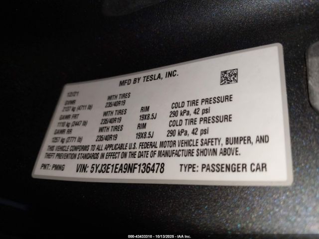 2022 TESLA MODEL 3 5YJ3E1EA9NF136478 Photo 8