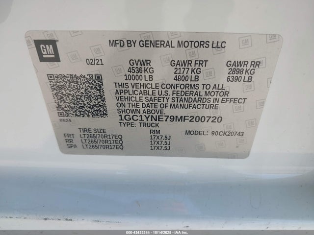 1GC1YNE79MF200720 Chevrolet Silverado 2500hd 4wd Standard Bed Lt