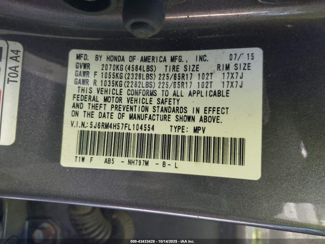 Honda CR-V EX 2015 5J6RM4H57FL104554 Image 22
