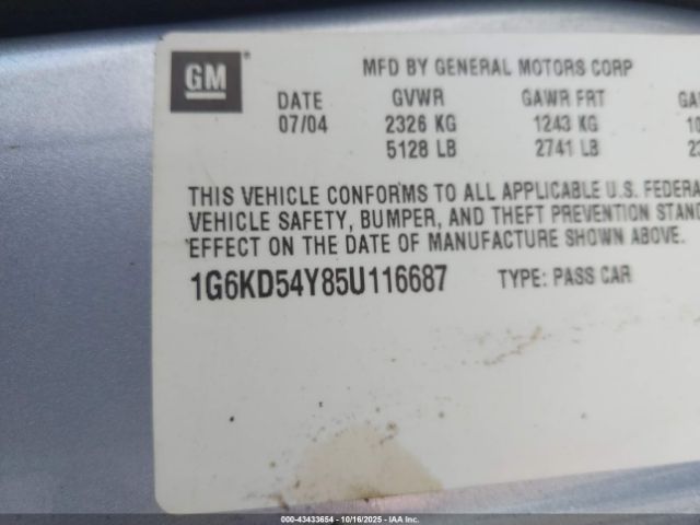 2005 CADILLAC DEVILLE 1G6KD54Y85U116687 Photo 8