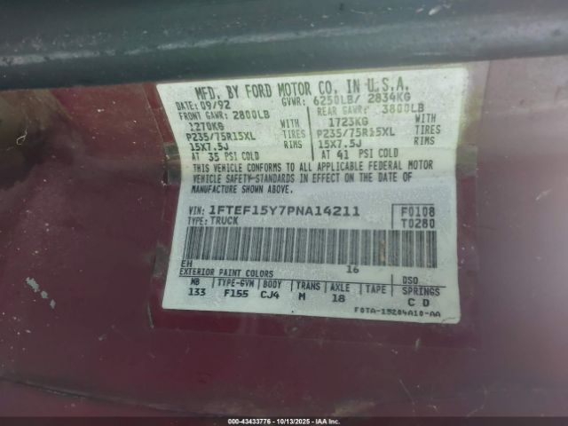 1993 FORD F150 1FTEF15Y7PNA14211 Photo 8