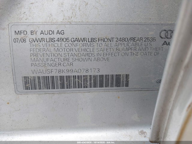 2009 AUDI A4 WAUSF78K99A078173 Photo 8