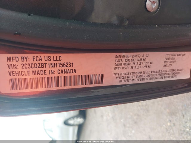 2C3CDZBT1NH156231 Dodge Challenger R/t