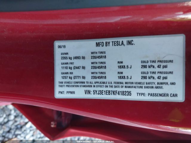 2019 TESLA MODEL 3 5YJ3E1EB7KF418235 Photo 8
