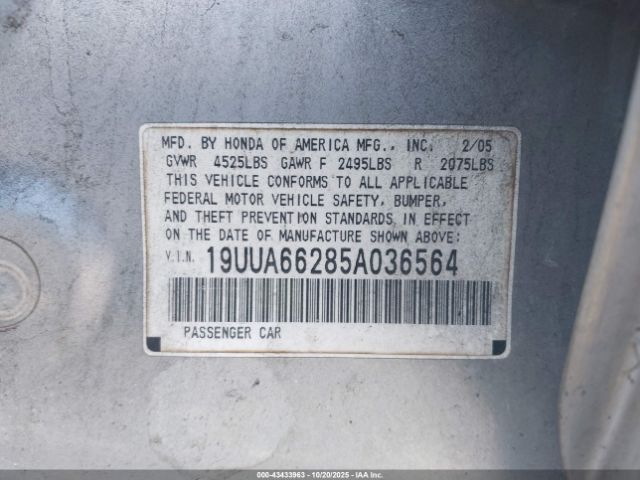 2005 ACURA TL 19UUA66285A036564 Photo 8