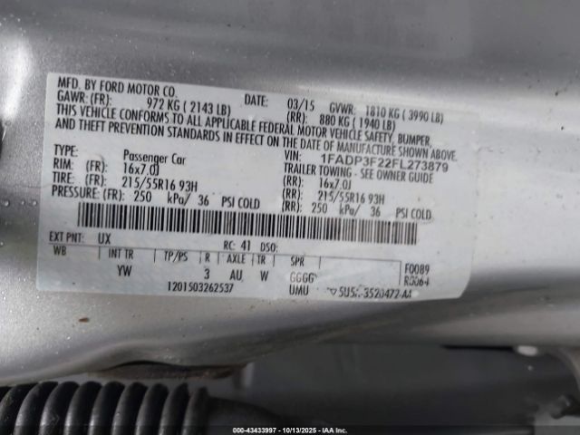 2015 FORD FOCUS 1FADP3F22FL273879 Photo 8