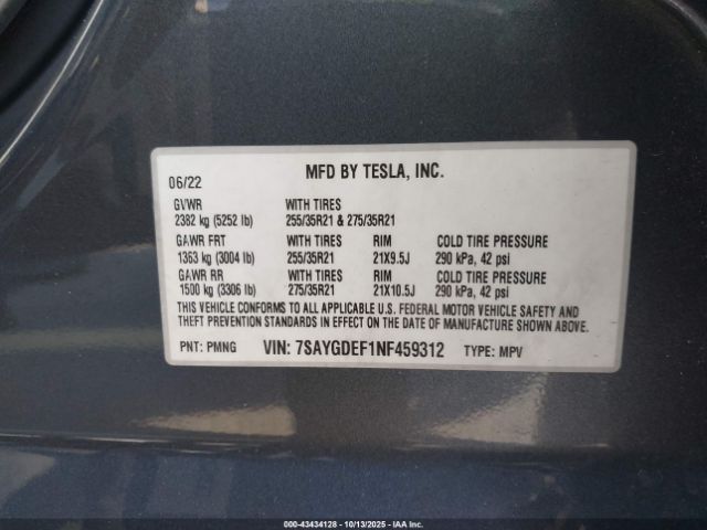 2022 TESLA MODEL Y 7SAYGDEF1NF459312 Photo 8