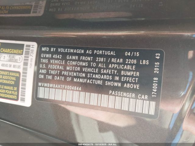 2015 VOLKSWAGEN EOS WVWBW8AH7FV004844 Photo 8