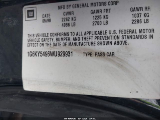 1998 CADILLAC SEVILLE 1G6KY5496WU929931 Photo 8