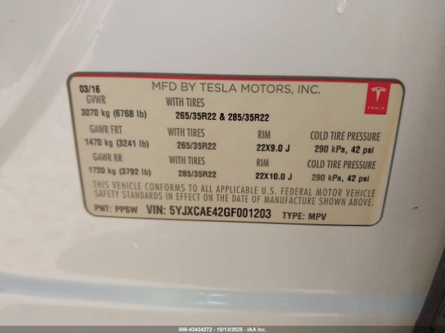 2016 TESLA MODEL X 5YJXCAE42GF001203 Photo 8