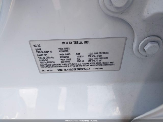2022 TESLA MODEL Y 7SAYGDEE2NF385647 Photo 8