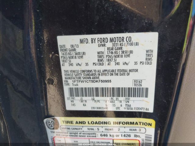 2013 FORD F-150 1FTFW1CT5DKF50955 Photo 8