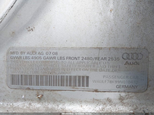 2009 AUDI A4 WAULF78K99N010470 Photo 8