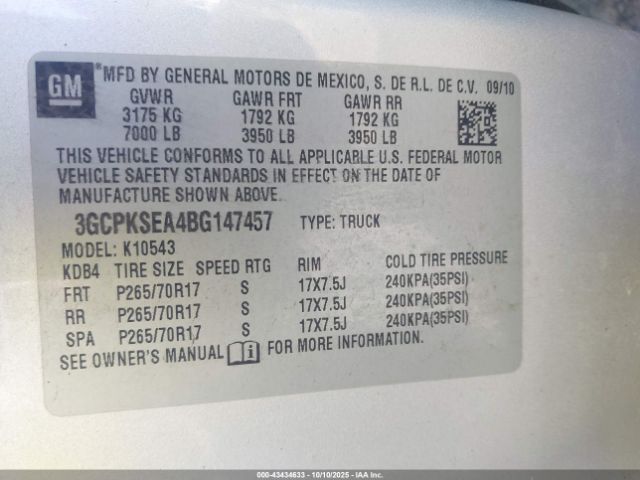 2011 CHEVROLET SILVERADO 1500 3GCPKSEA4BG147457 Photo 8