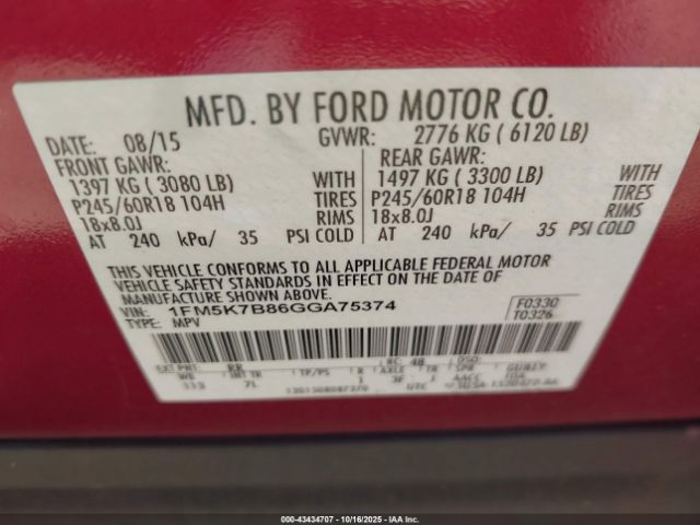 2016 FORD EXPLORER 1FM5K7B86GGA75374 Photo 8