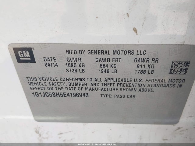 1G1JC5SH5E4196943 Chevrolet Sonic Lt Auto