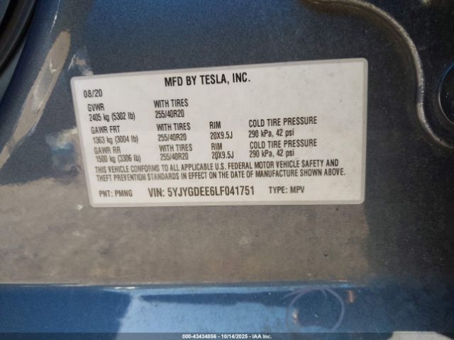 2020 TESLA MODEL Y 5YJYGDEE6LF041751 Photo 8