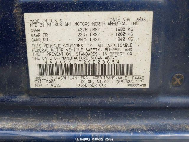2009 MITSUBISHI GALANT 4A3AB36F29E036541 Photo 8