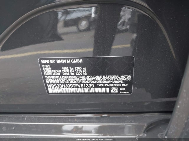 43434935 :رقم المزاد ، WBS33HJ09TFV61339 vin ، 2026 Bmw M3 Competition Xdrive مزاد بيع