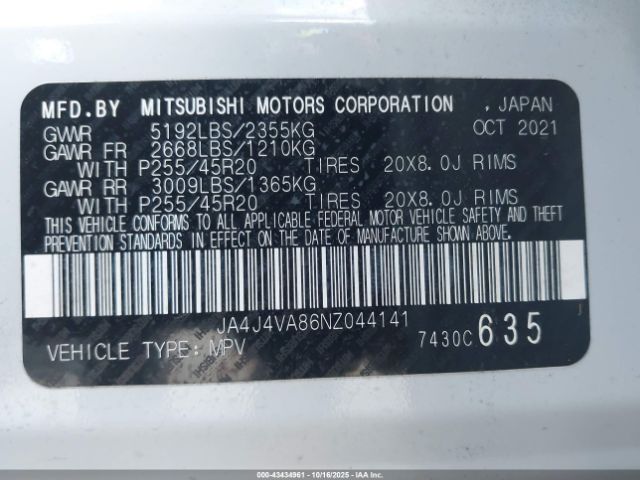 2022 MITSUBISHI OUTLANDER JA4J4VA86NZ044141 Photo 8