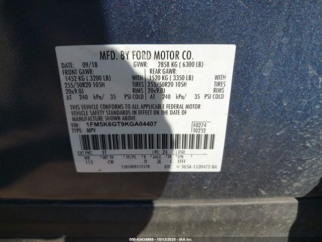 2019 FORD EXPLORER 1FM5K8GT9KGA04407 Photo 8