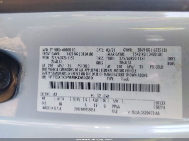 2021 FORD F-150 1FTEX1CP9MKD69269 Photo 8